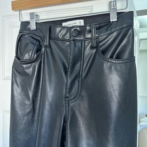 abercrombie black leather straight leg pants